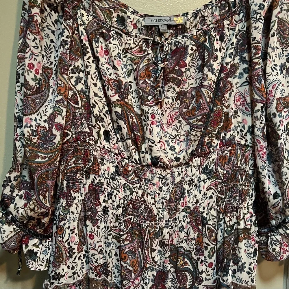 Figueroa & Flower Women's Size Large Midi Dress Boho Paisley Floral Off Shoulder